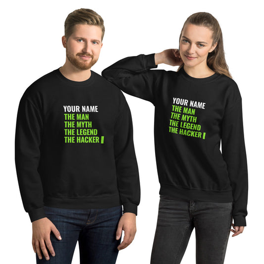 THE LEGEND THE HACKER - Unisex Sweatshirt (green text) by DarkByteGear