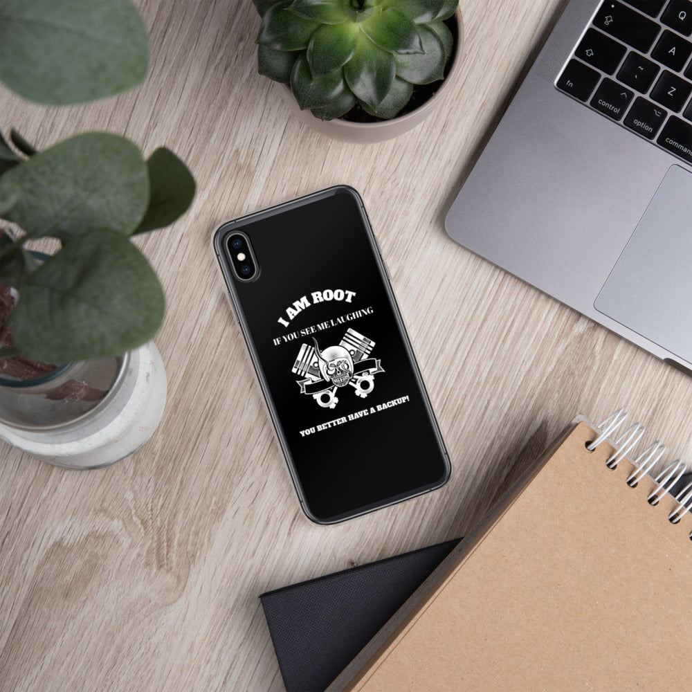 I Am Root If You See Me Laughing You Better Have A Backup - iPhone Case (white text) by DarkByteGear