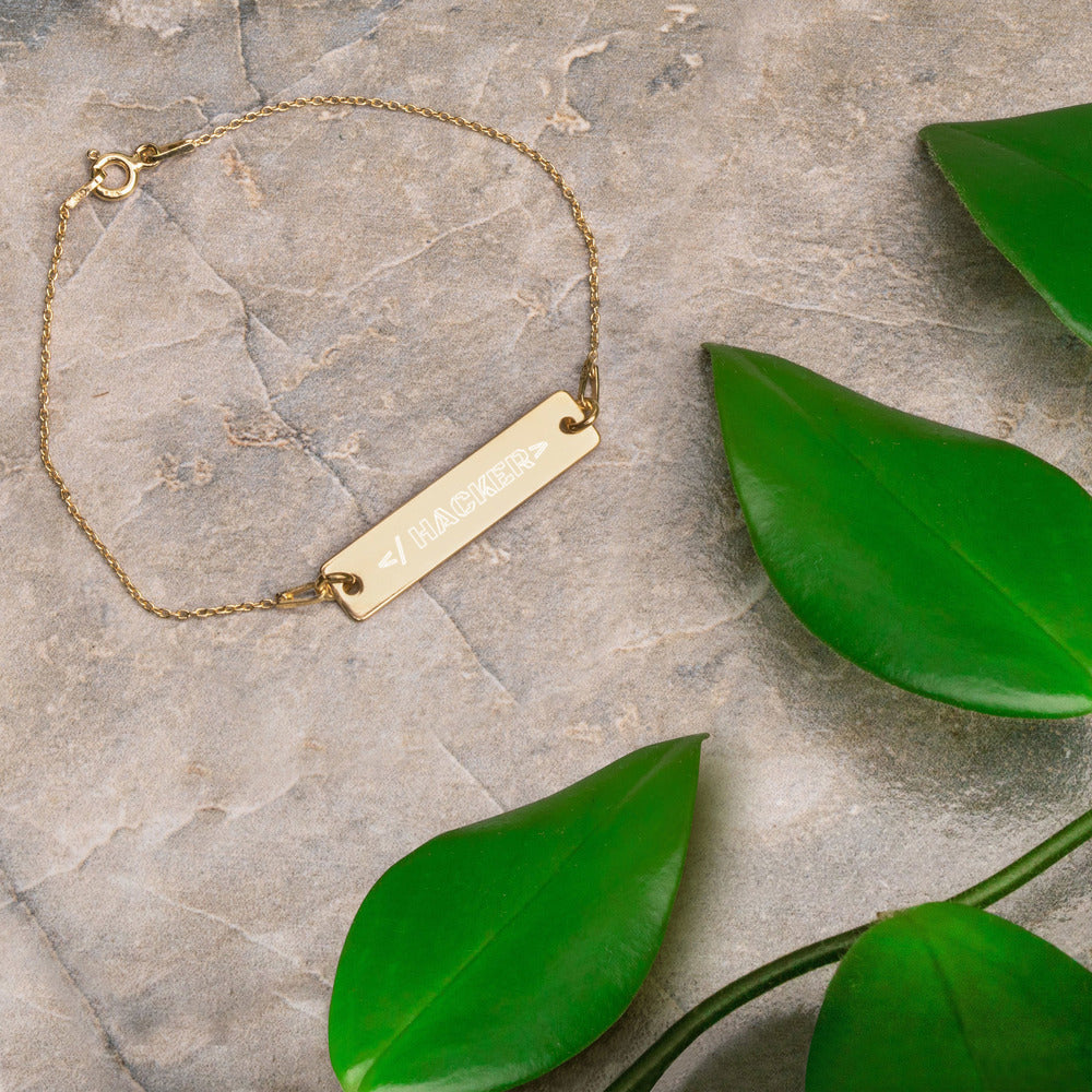 Hacker - Engraved Silver Bar Chain Bracelet ( outlined) by DarkByteGear