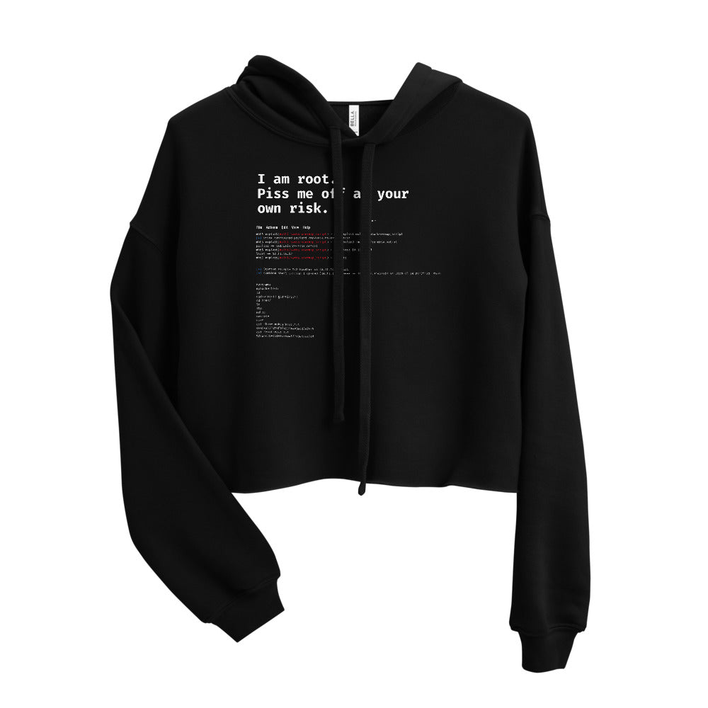 I am root. Piss me off at your own risk - Crop Hoodie by DarkByteGear