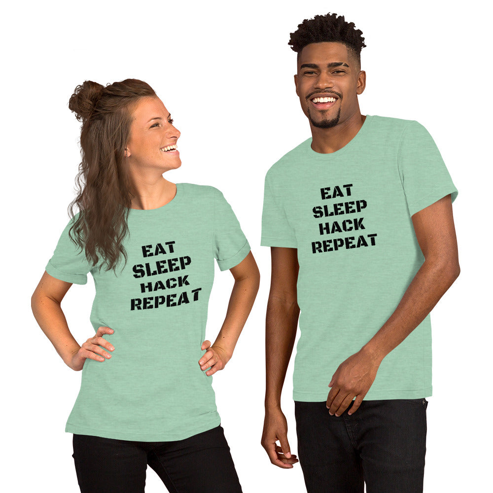 EAT SLEEP HACK REPEAT - Short-Sleeve Unisex T-Shirt (black text) by DarkByteGear