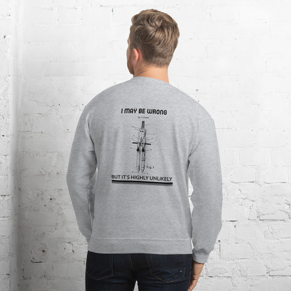 I may be wrong, but it's highly unlikely - Unisex Sweatshirt (black text) by DarkByteGear