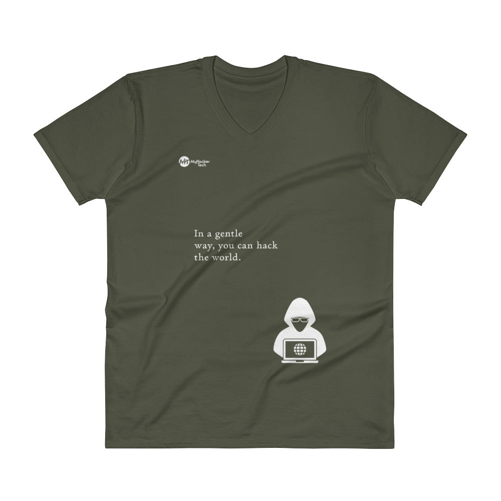 You can hack the world - V-Neck T-Shirt (white text) by DarkByteGear