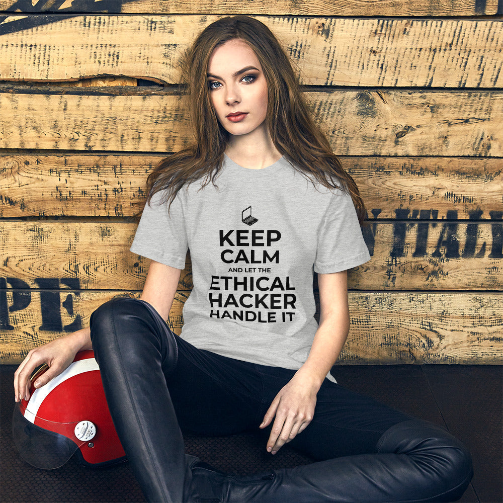 Keep Calm and let the ethical hacker handle it - Short-Sleeve Unisex T-Shirt (white text) by DarkByteGear