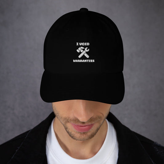 I void warranties - Dad hat (white text) by DarkByteGear