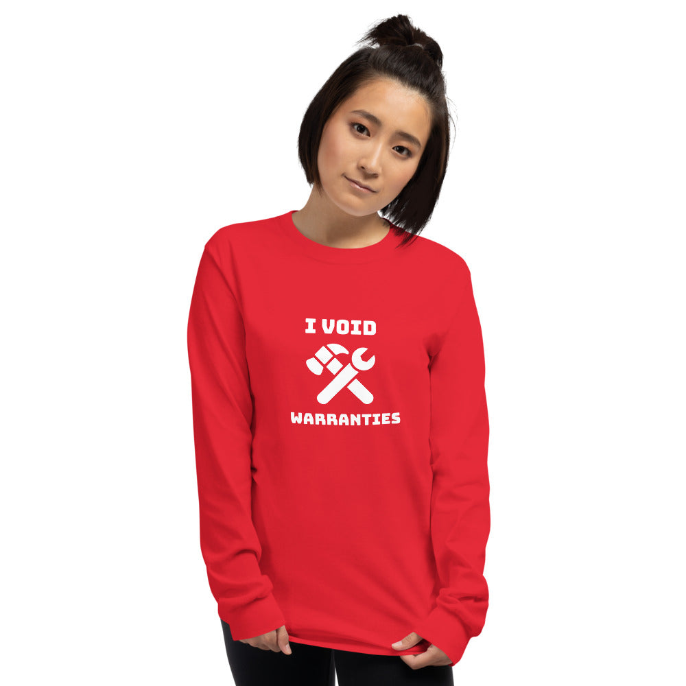 I void warranties - Men’s Long Sleeve Shirt (white text) by DarkByteGear