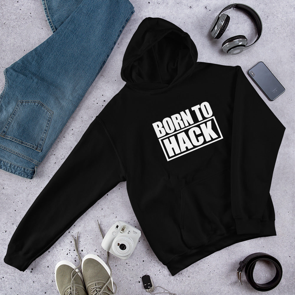 Born to hack - Hooded Sweatshirt (white text) by DarkByteGear