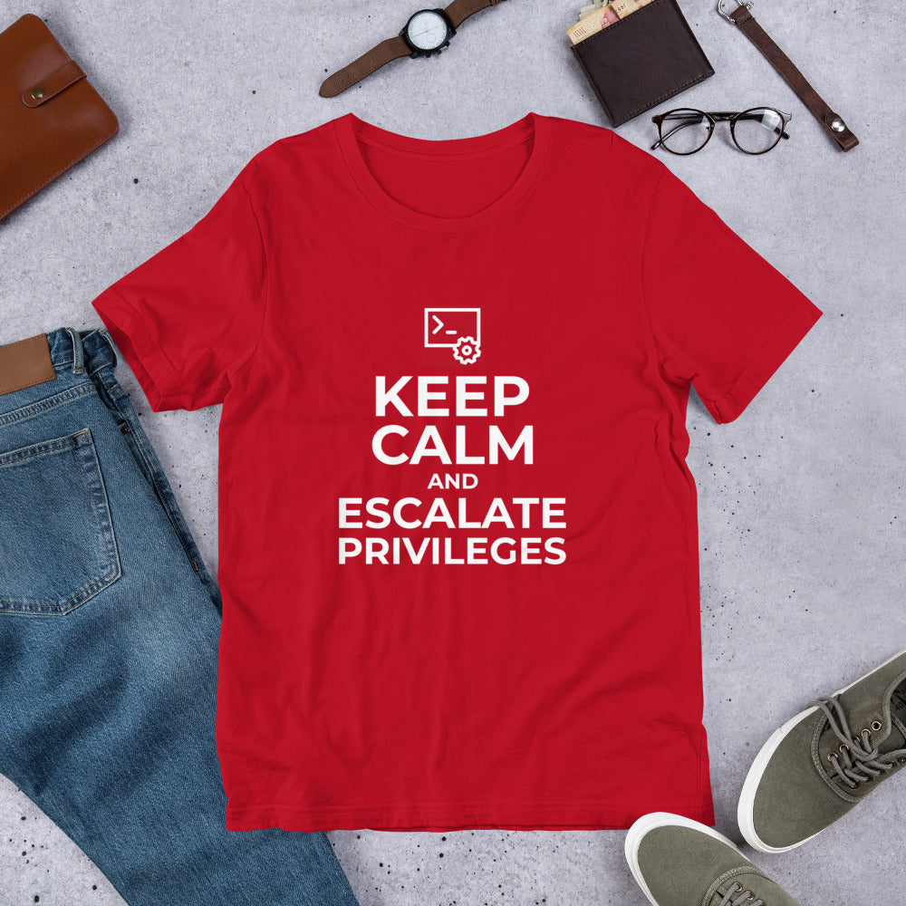 Keep calm and escalate privileges - Short-Sleeve Unisex T-Shirt (white text) by DarkByteGear