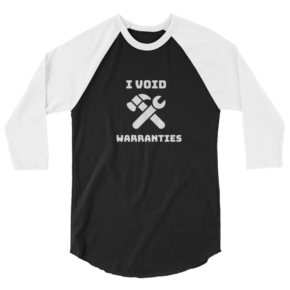 I void warranties - 3/4 sleeve raglan shirt (white text) by DarkByteGear