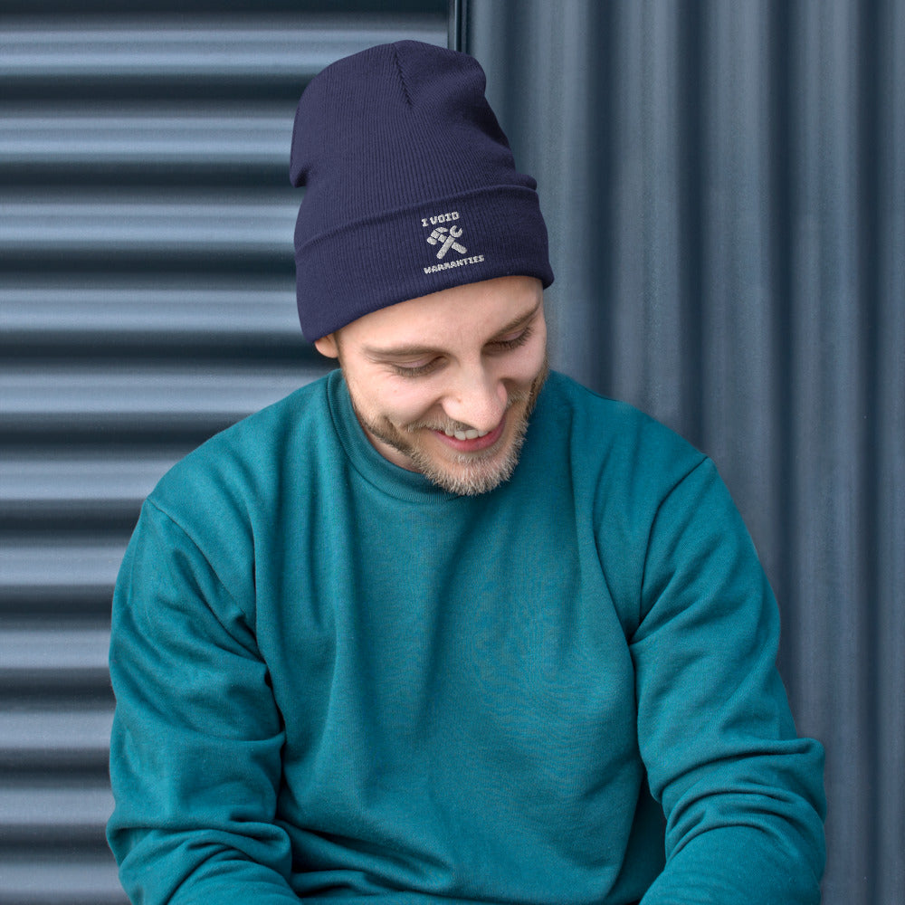 I void warranties - Embroidered Beanie (white text) by DarkByteGear
