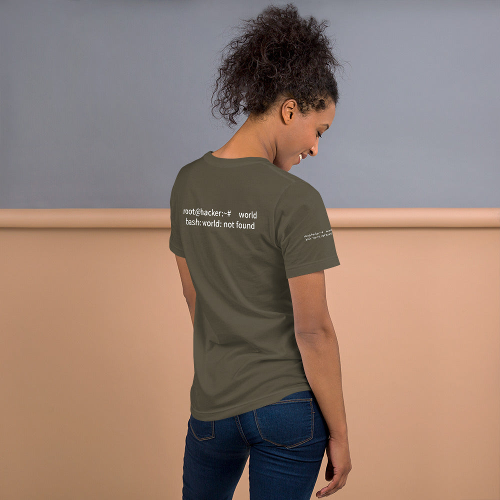 Linux Tweaks - world not found - Short-Sleeve Unisex T-Shirt (with all sides designs) by DarkByteGear