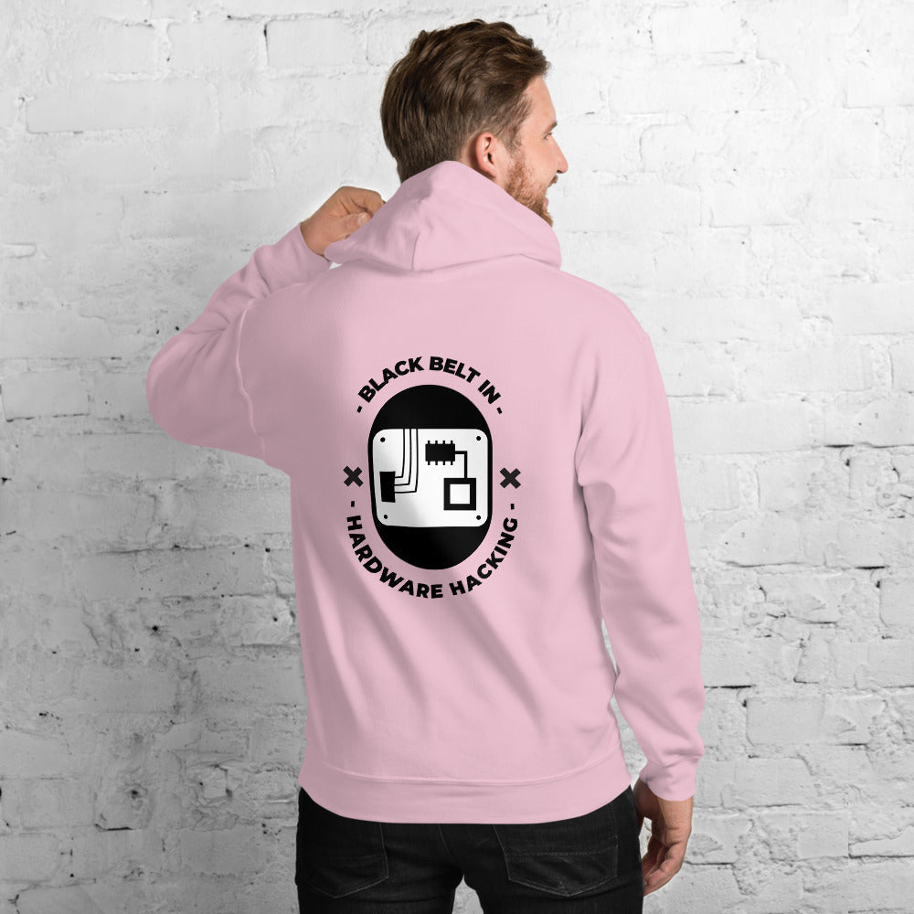 Black belt in hardware hacking - Unisex Hoodie (black text) by DarkByteGear