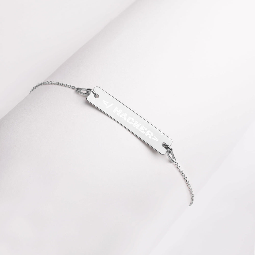 Hacker - Engraved Silver Bar Chain Bracelet by DarkByteGear