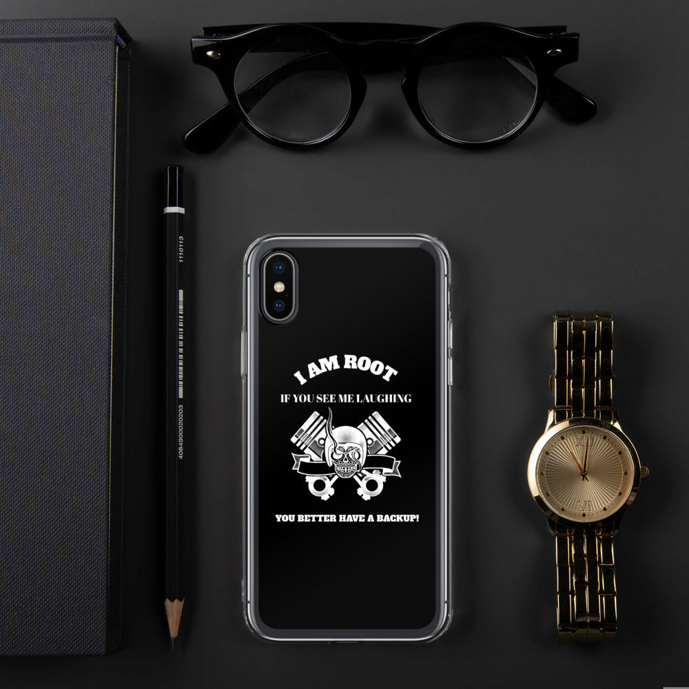 I Am Root If You See Me Laughing You Better Have A Backup - iPhone Case (white text) by DarkByteGear