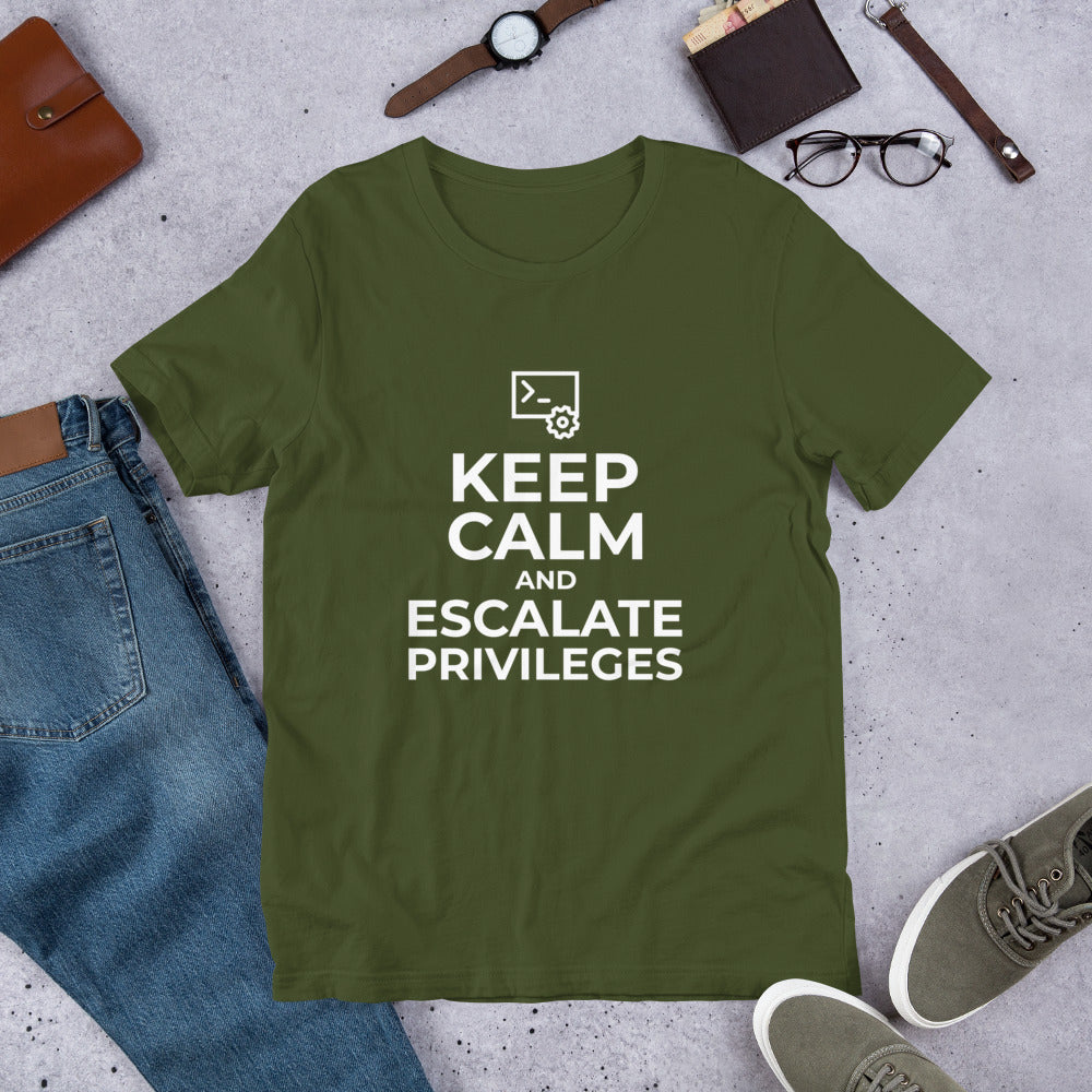 Keep calm and escalate privileges - Short-Sleeve Unisex T-Shirt (white text) by DarkByteGear