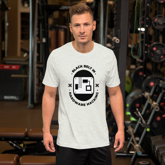 Black belt in hardware hacking - Short-Sleeve Unisex T-Shirt (black text) by DarkByteGear