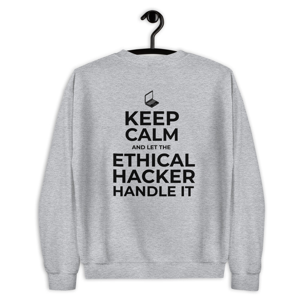 Keep Calm and let the ethical hacker handle it - Unisex Sweatshirt (black text) by DarkByteGear