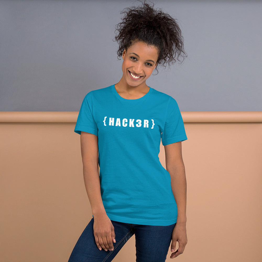{HACKзR} Short-Sleeve Unisex T-Shirt (white text) by DarkByteGear
