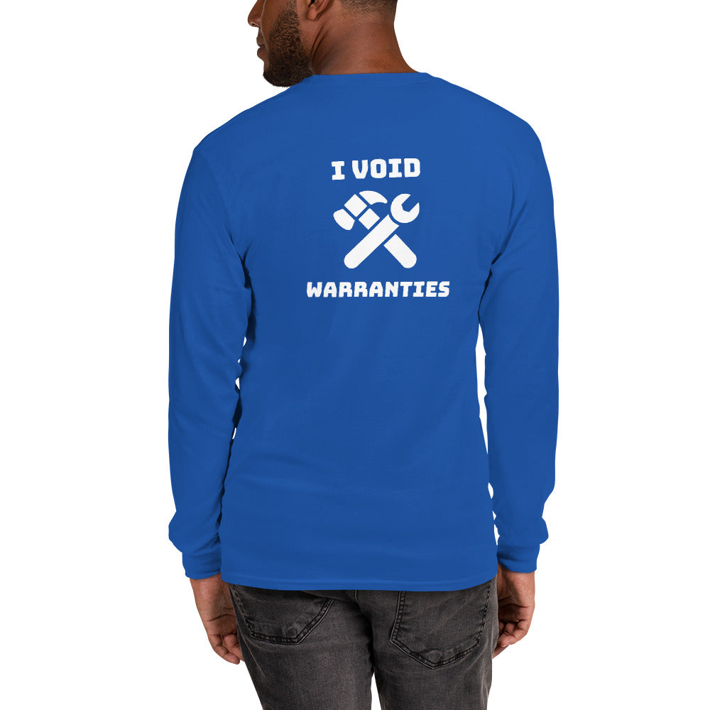 I void warranties - Men’s Long Sleeve Shirt (white text) by DarkByteGear