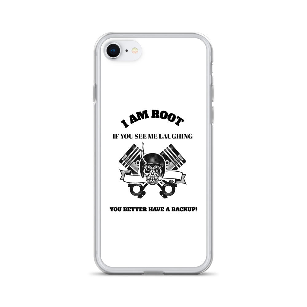 I Am Root If You See Me Laughing You Better Have A Backup - iPhone Case (black text) by DarkByteGear