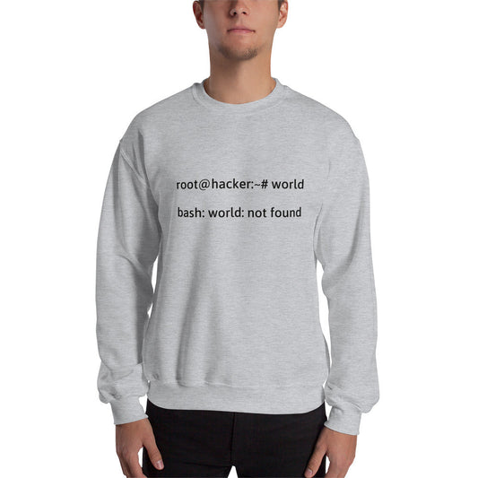 root@hacker:~# world bash: world: not found - Sweatshirt (black text) by DarkByteGear