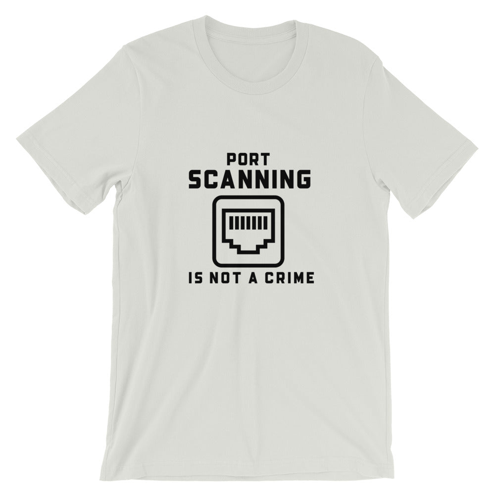 Port Scanning is not a crime - Short-Sleeve Unisex T-Shirt (black text) by DarkByteGear