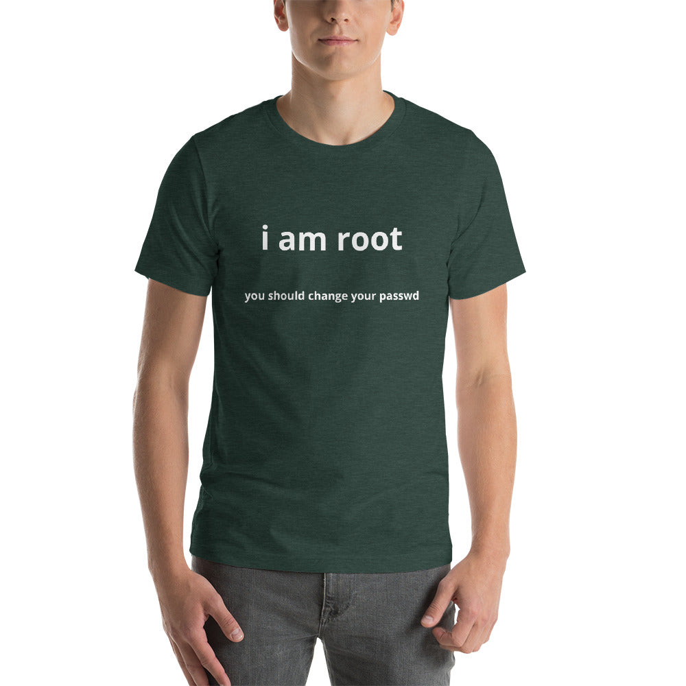 i am root - Short-Sleeve Unisex T-Shirt (white text) by DarkByteGear