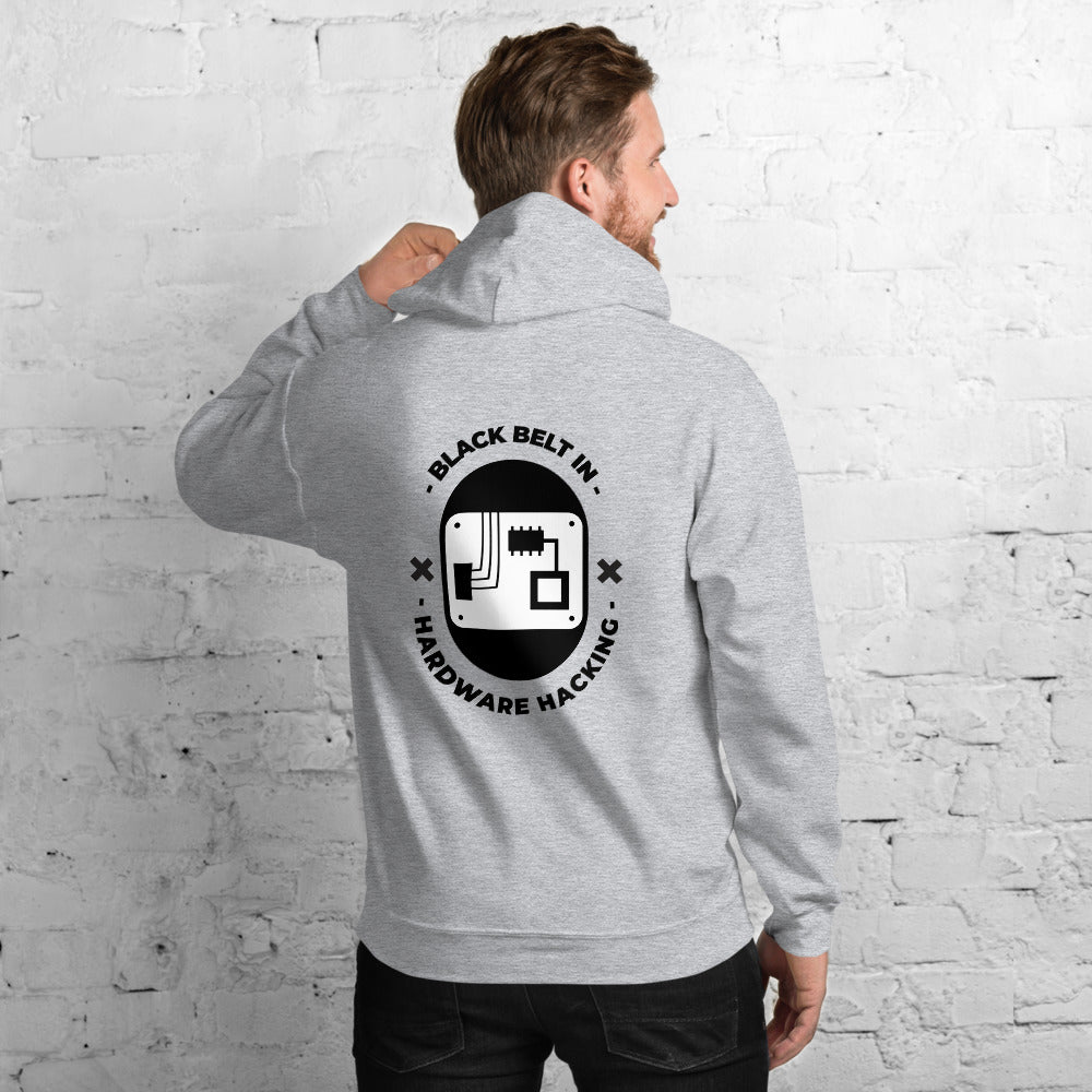 Black belt in hardware hacking - Unisex Hoodie (black text) by DarkByteGear