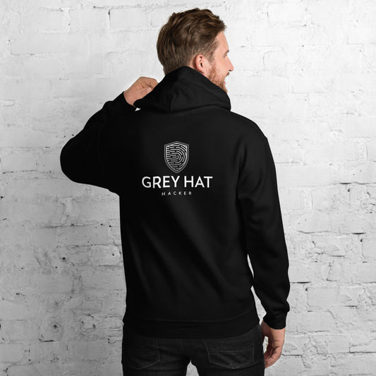 Grey Hat Hacker v1 - Unisex Hoodie (back print) by DarkByteGear