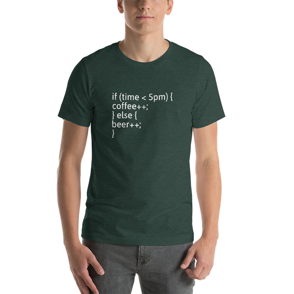 if (time < 5pm) - Short-Sleeve Unisex T-Shirt (white text) by DarkByteGear