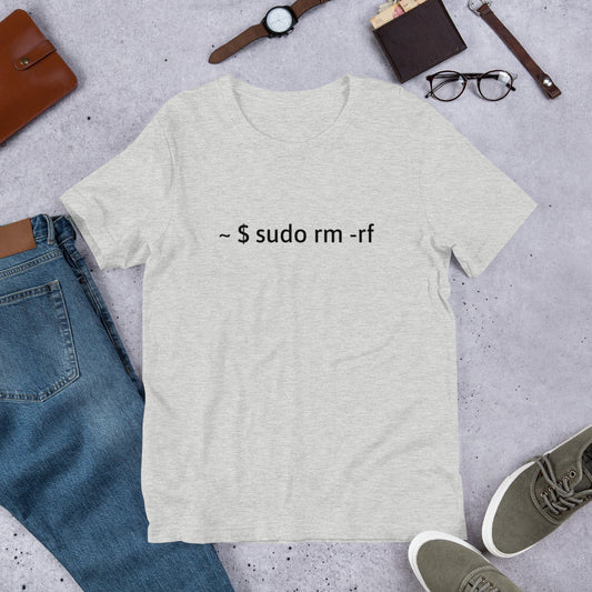 sudo rm -rf - Short-Sleeve Unisex T-Shirt (black text) by DarkByteGear