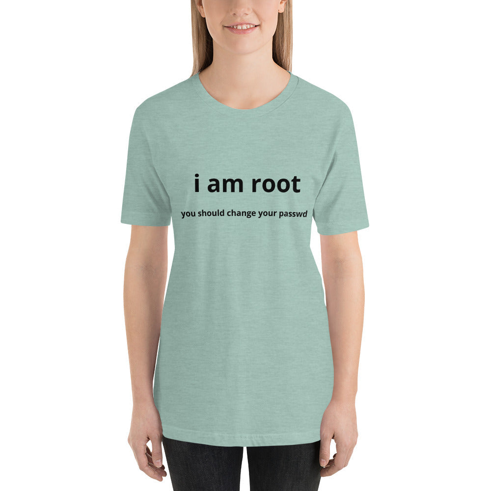 i am root - Short-Sleeve Unisex T-Shirt (black text) by DarkByteGear