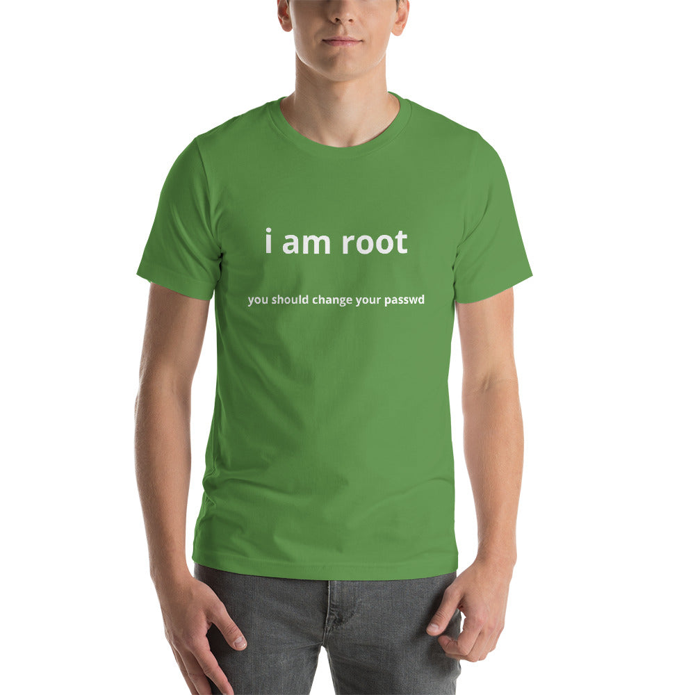 i am root - Short-Sleeve Unisex T-Shirt (white text) by DarkByteGear