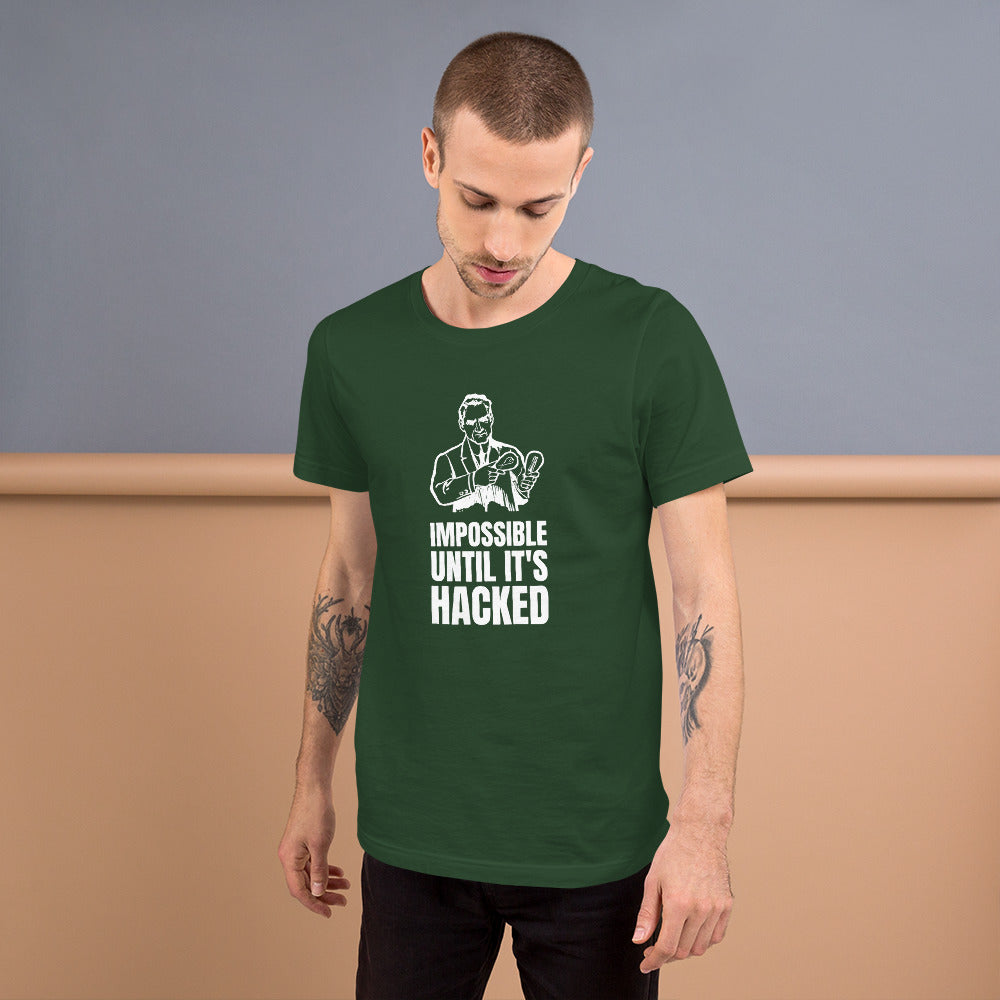 Impossible until it's hacked - Short-Sleeve Unisex T-Shirt (white text) by DarkByteGear