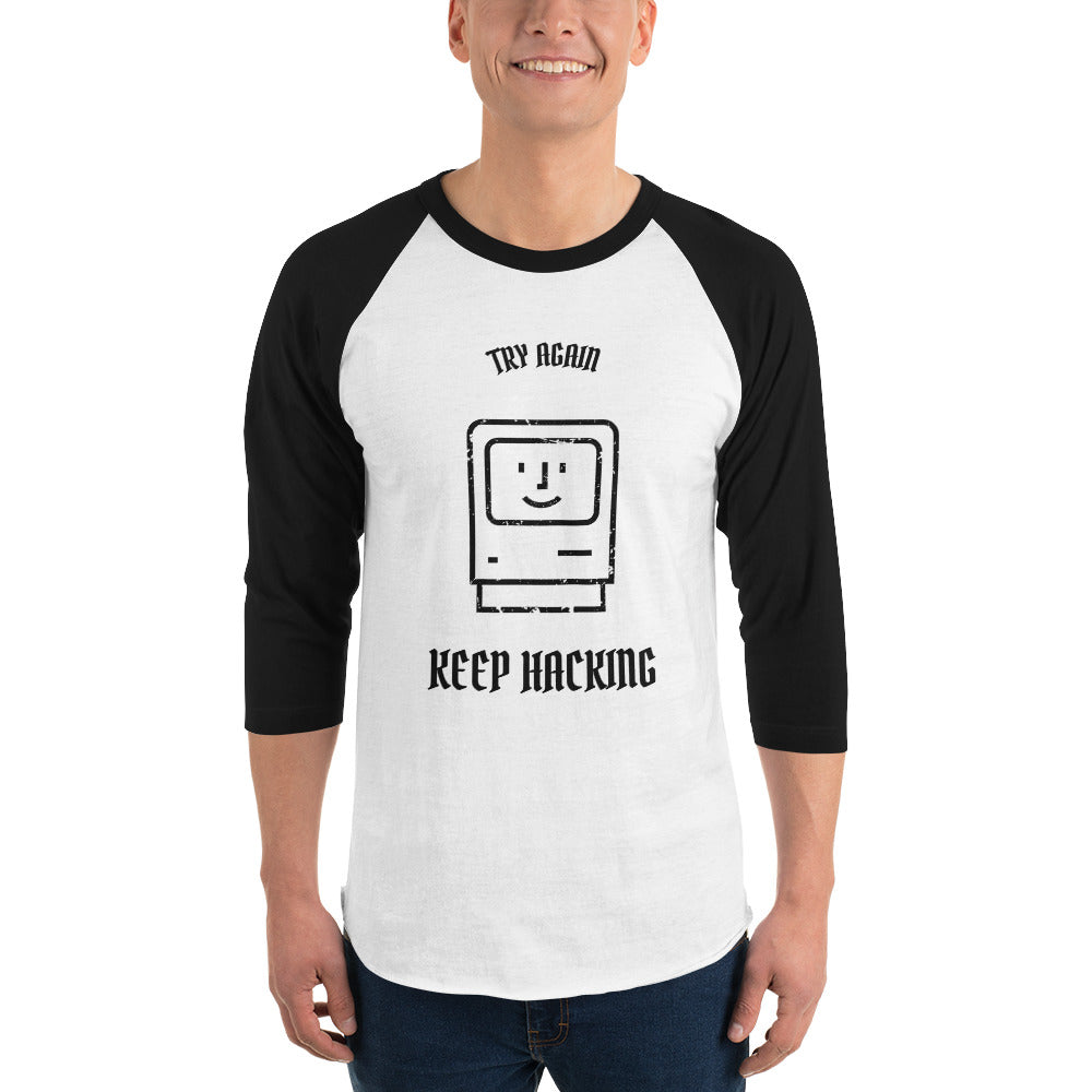 Keep hacking - 3/4 sleeve raglan shirt (black text) by DarkByteGear