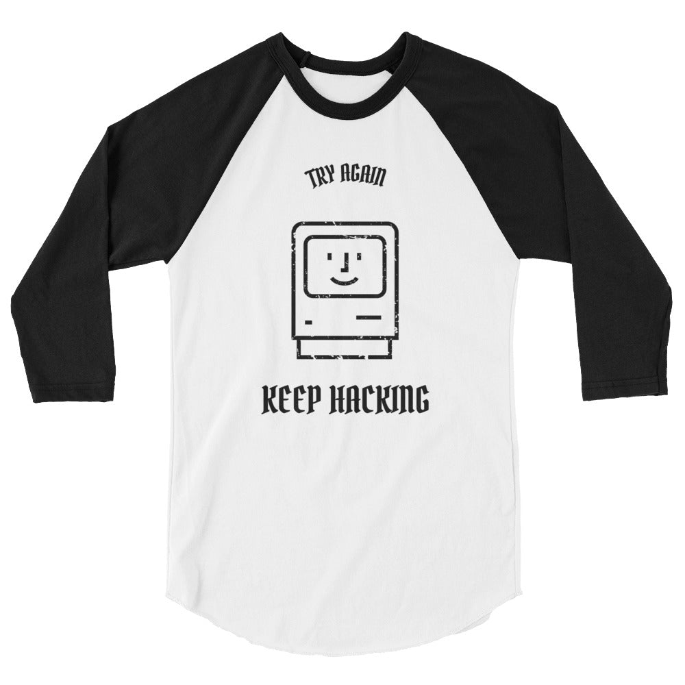 Keep hacking - 3/4 sleeve raglan shirt (black text) by DarkByteGear