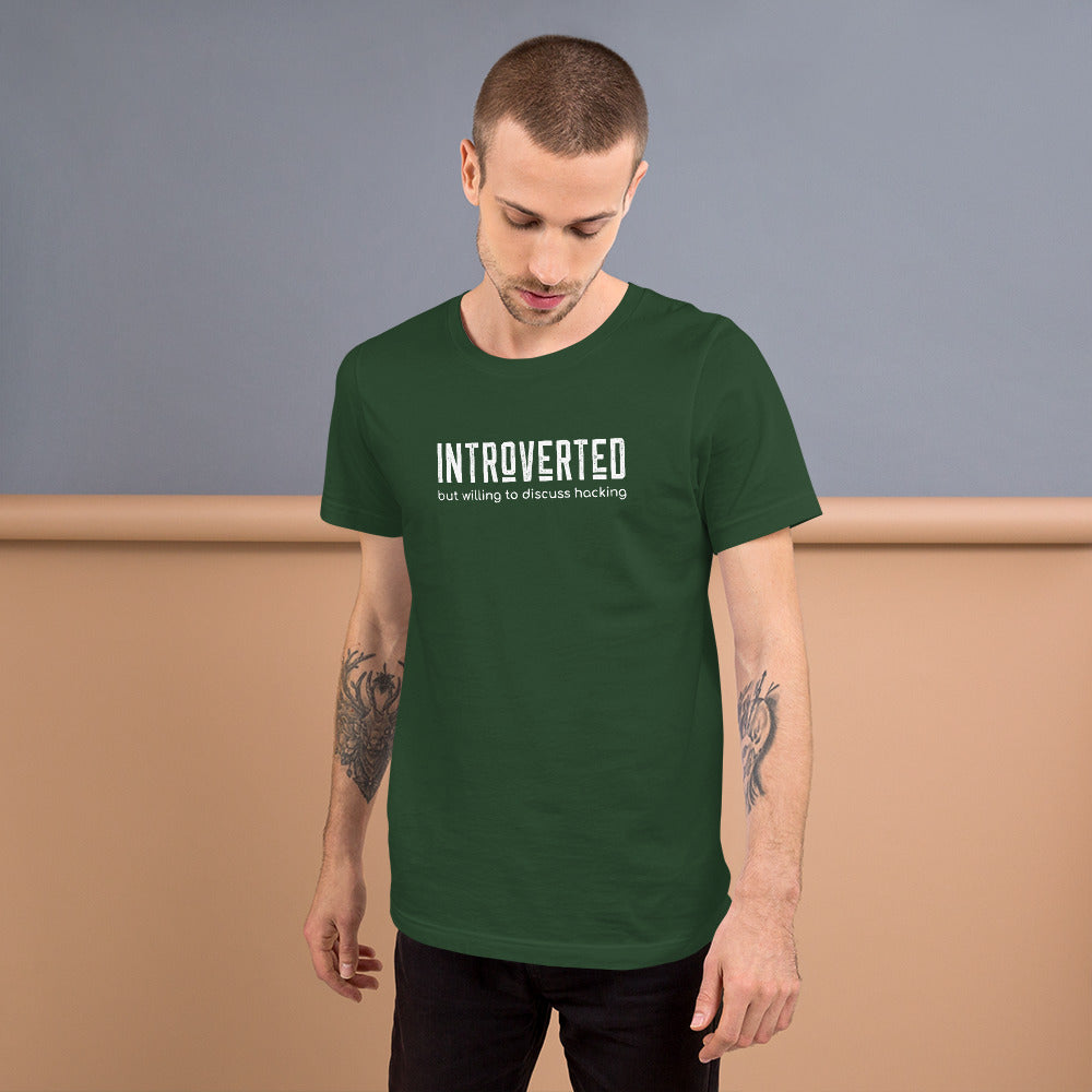 Introverted but willing to discuss hacking - Short-Sleeve Unisex T-Shirt (white text) by DarkByteGear