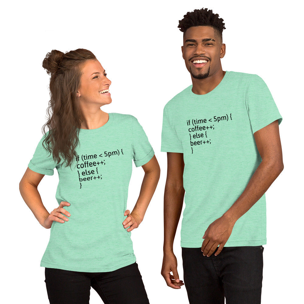 if (time < 5pm) - Short-Sleeve Unisex T-Shirt (black text) by DarkByteGear