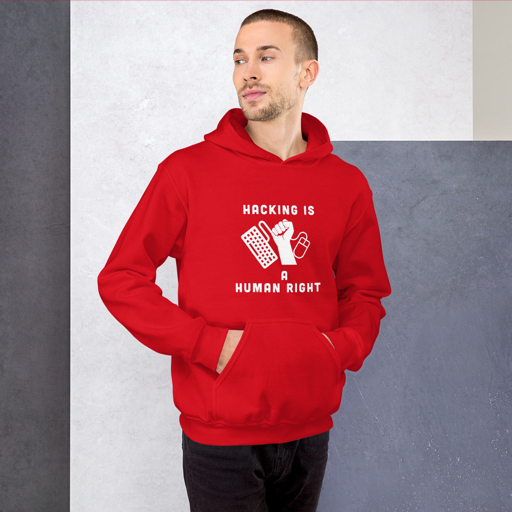 HACKING IS A HUMAN RIGHT - Unisex Hoodie (white text) by DarkByteGear
