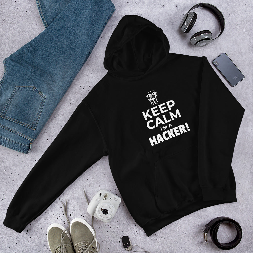 Keep Calm I'm a hacker! - Hooded Sweatshirt (white text) by DarkByteGear