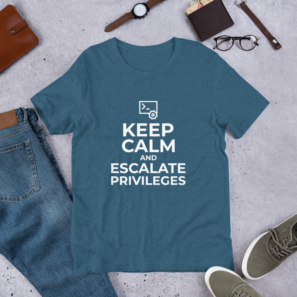 Keep calm and escalate privileges - Short-Sleeve Unisex T-Shirt (white text) by DarkByteGear
