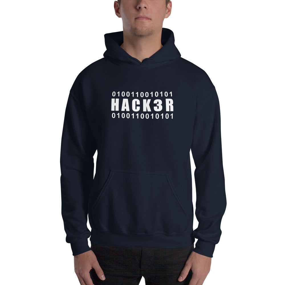 0100110010101 Hack3r - Hooded Sweatshirt (white text) by DarkByteGear