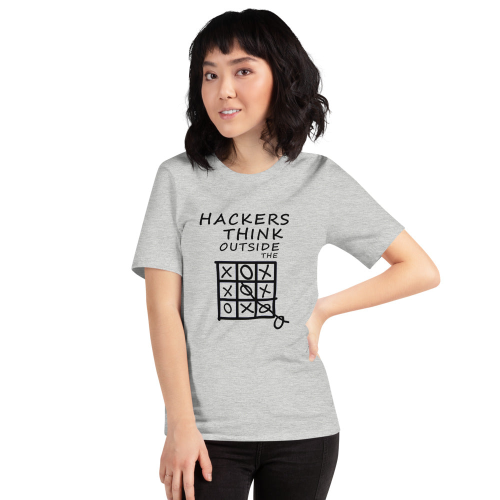 Hackers think outside the box - Short-Sleeve Unisex T-Shirt (black text) by DarkByteGear