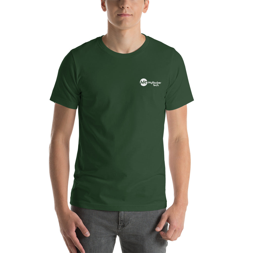 Linux Hackers - Bash Fork Bomb - White Text Short-Sleeve Unisex T-Shirt ( with back design) by DarkByteGear
