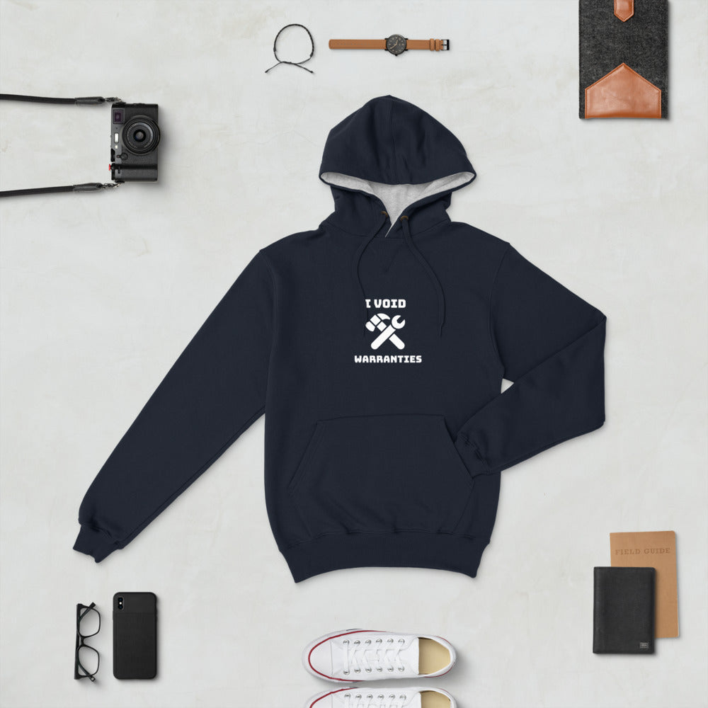I void warranties - Champion Hoodie (white text) by DarkByteGear