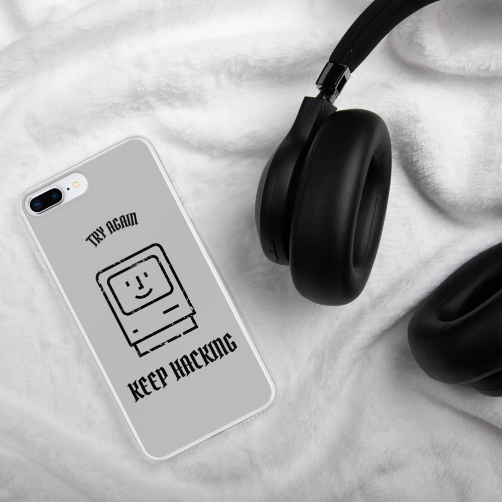 Keep hacking - iPhone Case (black text) by DarkByteGear