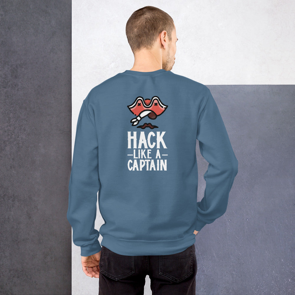 Hack like a captain - Unisex Sweatshirt (white text) by DarkByteGear