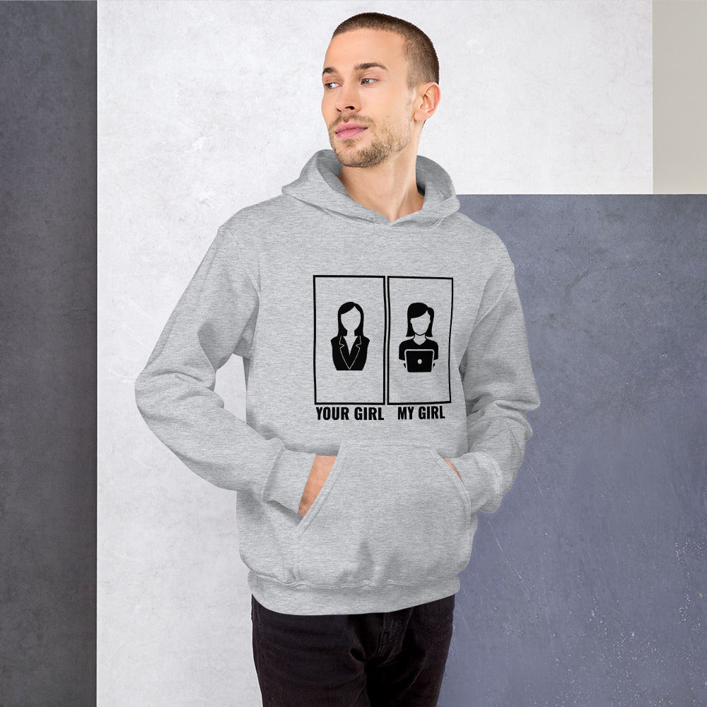 Your girl vs my girl - Unisex Hoodie (black text) by DarkByteGear