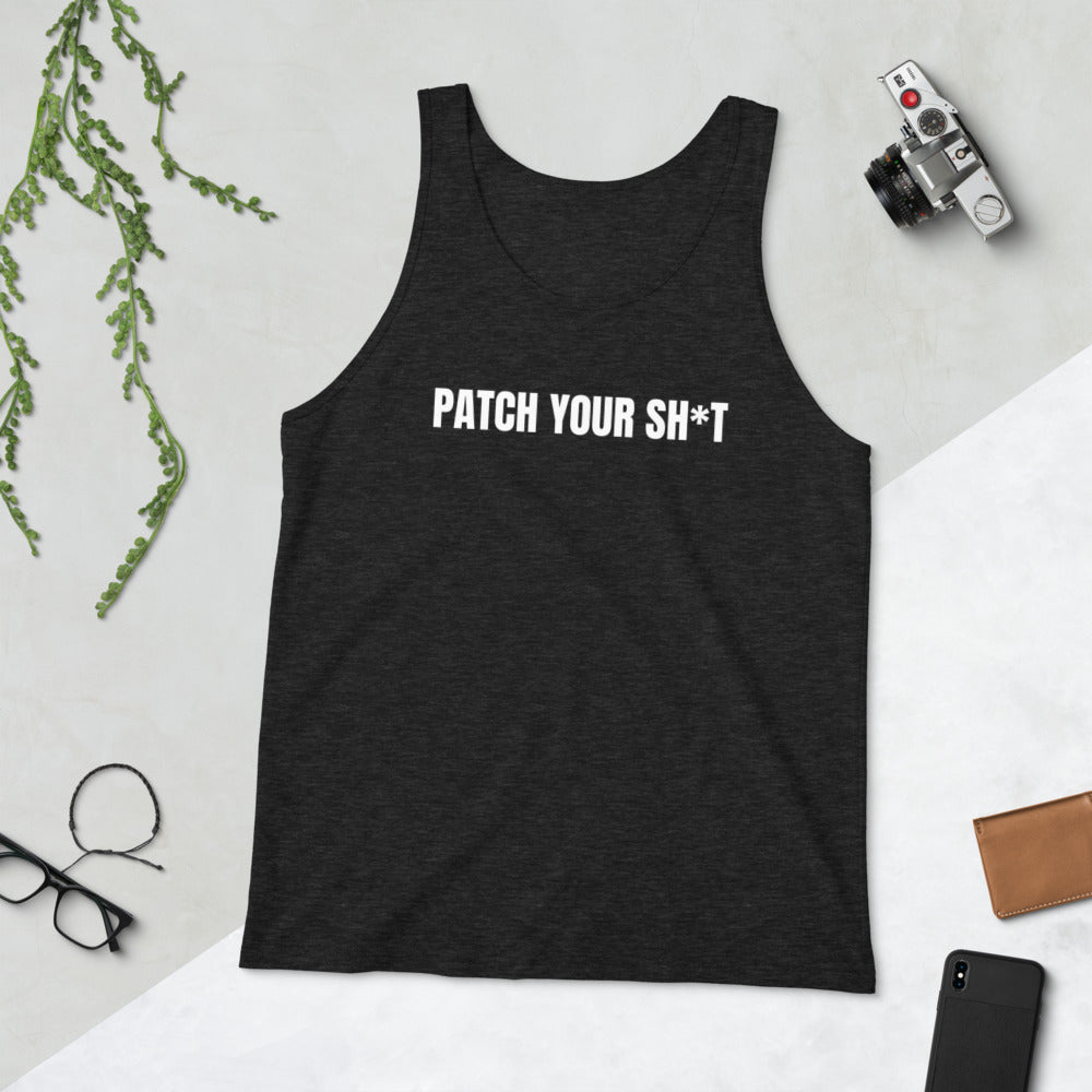 PATCH YOUR SH*T - Unisex Tank Top (white text) by DarkByteGear