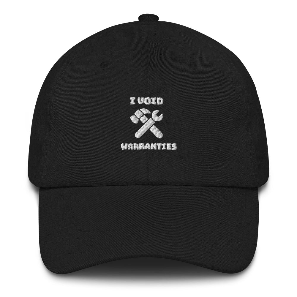 I void warranties - Dad hat (white text) by DarkByteGear